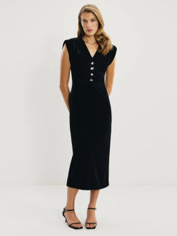 Бархатное платье с драпировкой и пуговицами / Zarina