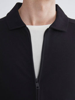 Standart Kal?p Polo Yaka Erkek Fermuarl? Sweatshirt