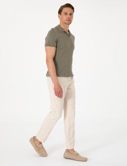 Bej Slim Fit Keten Kar___ml_ _izgili Kanvas Pantolon