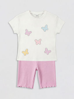 Bask?l? K?z ?ocuk Bluz ve Tayt