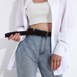 Ремень, ширина 3.5 см, резинка, пряжка металл, цвет коричневый/синий - Simaland фото 3