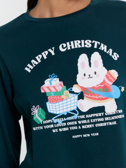 Пижама женская зеленая с принтом и надписью "Happy Christmas"