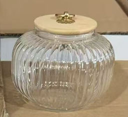 Банка для сыпучих бамбуковая крышка Бочонок рифленая / 9544 /уп 60/