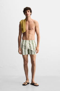 STRIPED MID-LENGTH SWIMMING TRUNKS