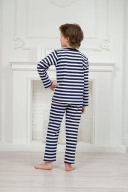 Пижама детская из джемпера и брюк без манжет из интерлока Сафари темно-синий полоса - Амадэль фото 6