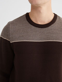 Bisiklet Yaka Renk Bloklu Erkek Triko Kazak