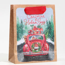Пакет крафтовый вертикальный Новогодний экспресс, S 12 15 5.5 см - Дарите счастье фото 3