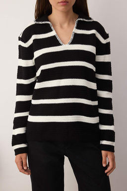 Siyah Pamuk Kar?s?ml? Genis Kal?p Triko Kazak TWOAW26KZ00014 - Trendyolmilla фото 3