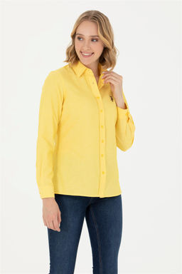 Женская желтая базовая рубашка с длинным рукавом