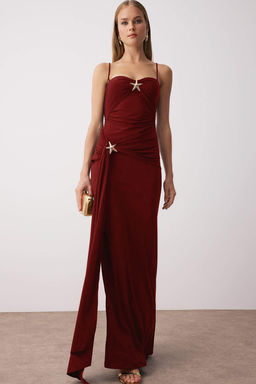 Trendyolmilla Siyah Vucuda Oturan Aksesuar Detayl? Orme Maxi Abiye & Mezuniyet Elbisesi TPRSS25AE00182