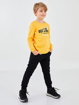 Bisiklet Yaka Bask?l? Uzun Kollu Erkek ?ocuk Ti??rt ve E?ofman Alt? Tak?m - Waikiki фото 3