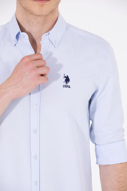 Мужская голубая базовая рубашка с длинным рукавом - U.s. polo assn фото 7