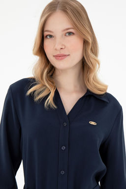 Женское темно-синее тканое платье Неожиданная скидка в корзине - U.s. polo assn фото 2