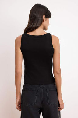 Wardrobe Essentials-Siyah Fitted/Vucuda Oturan Kolsuz Pamuk Ribana Orme Atlet TWOSS26AL00043 - Trendyolmilla фото 8