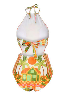 Tropikal Desenli Halter Yaka Kapl_ Cut Out Detayl_ Regular Mayokini TBESS26MY00012 - Trendyolmilla фото 5