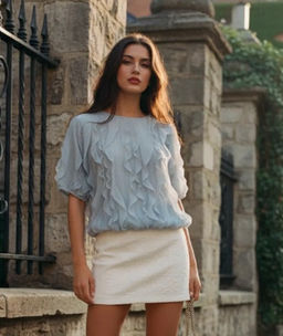 K13521 Лонгслив с рюшами ГОЛУБОЙ