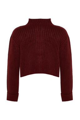 Bordo Crop Yumusak Dokulu Dik Yaka Triko H?rka TWOAW22HI0174