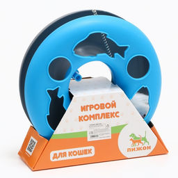 Игрушка для кошек Загадочный круг - Рыбки, мышь на пружине и шарик, 23 х 7 см, голубая/серая 79161 - Пижон фото 7