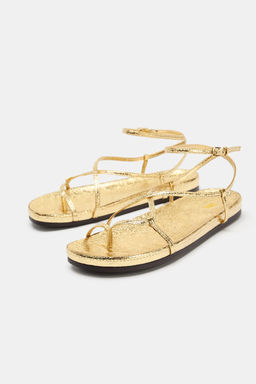 SANDALIA PLANA EFECTO METALIZADO / Oro - Zara фото 3