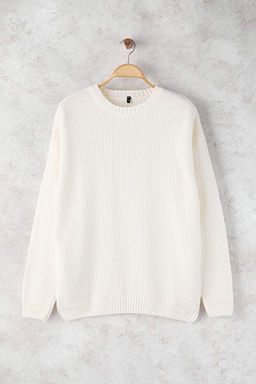 Ekru*001 Oversize Bisiklet Yaka Kazak TMNAW24KZ00032