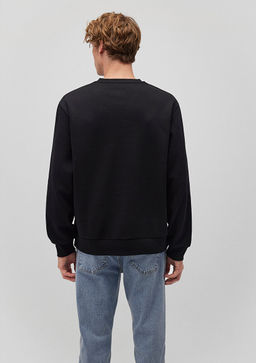Bisiklet Yaka Siyah Basic Sweatshirt - Mavi фото 4