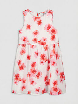 Bisiklet Yaka ?i?ekli K?z ?ocuk Poplin Elbise