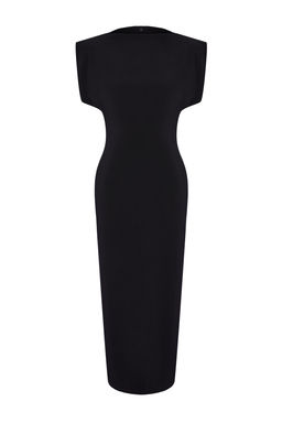 TRENDYOLMILLA Siyah Duz Midi Vatkal? Drapeli Bodycone/Vucuda Oturan Esnek Elbise Orme Elbise TWOSS24EL00975 фото 6
