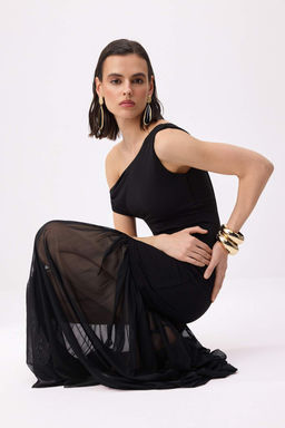 Siyah Orme Tul Etek Detayl? Maxi Abiye & Mezuniyet Elbisesi TPRSS26AE00058 - Trendyolmilla фото 2