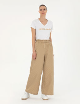 Bej Dokulu Flare H_gh Waist Fit Pantolon