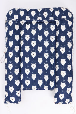 Кокон-гнездышко со съемным чехлом арт. КОГЗ-01/белый-мишка-синий