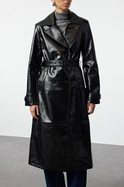 Trendyolmilla Siyah Regular Kemerli Trenckot TWOAW25TR00001  фото 4