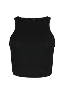 Siyah Fitted/Vucuda Oturan Super Crop Halter Yaka Fitilli Esnek Orme Atlet TWOSS21AL0050