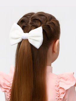 Цена за 6 шт. Бант для волос на резинке «Школьница стиль», узоры, 12 см, белый