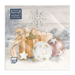 Цена за 2 шт. Салфетки новогодние бумажные Home Collection «Праздничный натюрморт, золото», 3 слоя, 33х33 см, 20 шт