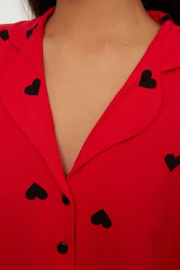 Trendyolmilla Ekru-Cok Renkli %100 Pamuklu Kalpli Sortlu Orme Pijama Tak?m? THMSS21PT0756 фото 17