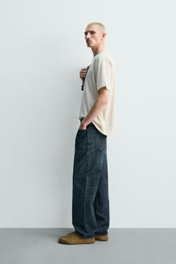 CAMISETA REGULAR FIT MEZCLA ALGOD?N / Beige claro - Zara фото 4