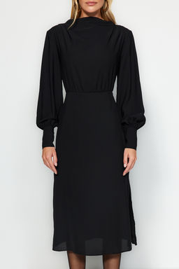 TRENDYOLMILLA Siyah Midi Y?rtmacl? Dokuma Elbise TWOAW24EL00851  фото 9