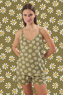 Trendyolmilla Mint-Cok Renkli %100 Pamuklu Cicekli Kalpli Sortlu Orme Pijama Tak?m? THMSS25PT00121