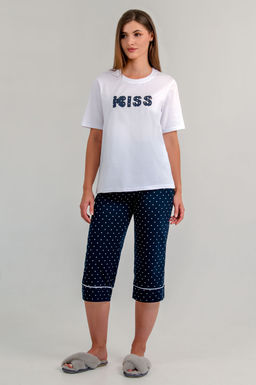 Арт. 9165 Пижама с бриджами 44-50 (4шт) Цвет:верх-белый,низ-темно-синий - Калинка фото 8