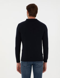 Lacivert Slim Fit Fermuarl_ Polo Yaka Triko Kazak - Pierre cardin фото 5