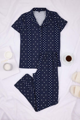 Lacivert Pamuklu Likral? Puantiyeli Orme Pijama Tak?m? THMSS26PT00022 - Trendyolmilla фото 5