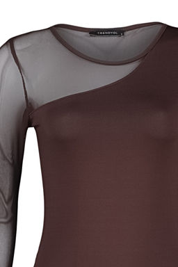 TRENDYOLMILLA Kahverengi Tul Detayl? C?tc?tl? Esnek Orme Body TWOAW24BD00021  фото 12