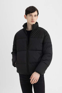 Пальто приталенного кроя с воротником-стойкой на подкладке - Defacto фото 3