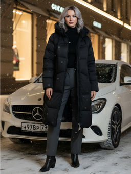 Пальто зимнее Visdeer 7702Ch женское утепленное 240 г/м² черное  фото 21
