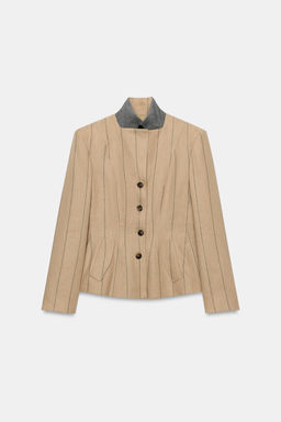 BLAZER RAYAS COMBINADA CON LINO ZW COLLECTION / Camel medio - Zara фото 8