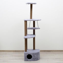 Комплекс для кошек с когтеточкой, угловой, с гамаком, 48×48×171 см, серый