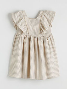 Kare Yaka ?izgili F?rf?rl? K?z ?ocuk Arm?rl? Elbise