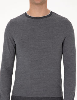 A__k Gri Melanj Slim Fit Bisiklet Yaka Y_n Kar___ml_ Triko Kazak - Pierre cardin фото 6