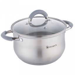 Zeidan Madrid Кастрюля из нержавеющей стали 6,6л, д24см, капсулированное дно, стеклянная крышка, внутренняя - матовая полировка, снаружи комбинированная полировка, подарочная упаковка (Китай) Подходит для всех видов плит, включая индукционную!