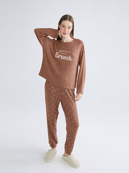 Bisiklet Yaka Bask?l? Kad?n Pijama Tak?m?